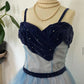 Blue cute sweet delicate beaded spaghetti straps long tulle prom dress evening dress party dress homecoming dress gh3488