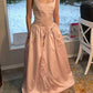 Robe de soirée longue en satin rose clair, style rétro, élégante, col carré, coupe trapèze, robe de princesse, robe de bal, robe de soirée gh3554