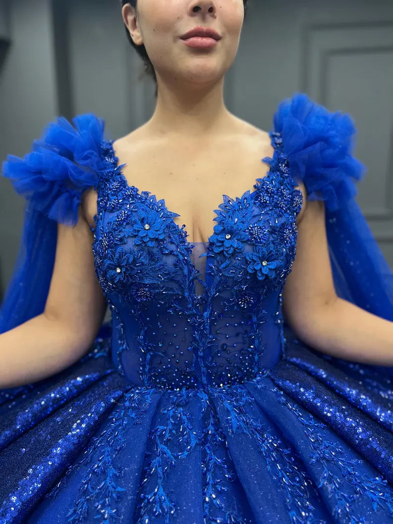 Robe de soirée longue et élégante en tulle bleu, magnifique et exquise, avec perles, gh3582