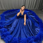 Robe de soirée longue et élégante en tulle bleu, magnifique et exquise, avec perles, gh3582