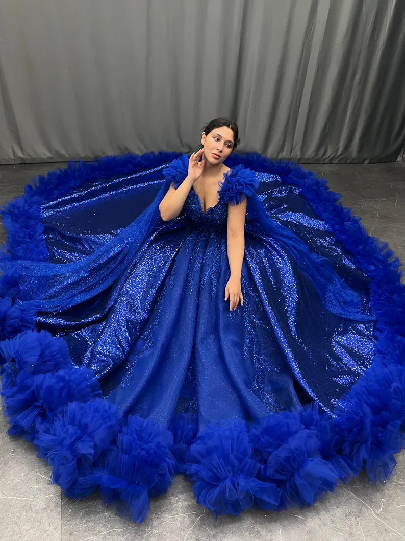 Robe de soirée longue et élégante en tulle bleu, magnifique et exquise, avec perles, gh3582