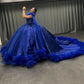 Robe de soirée longue et élégante en tulle bleu, magnifique et exquise, avec perles, gh3582