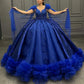 Robe de soirée longue et élégante en tulle bleu, magnifique et exquise, avec perles, gh3582