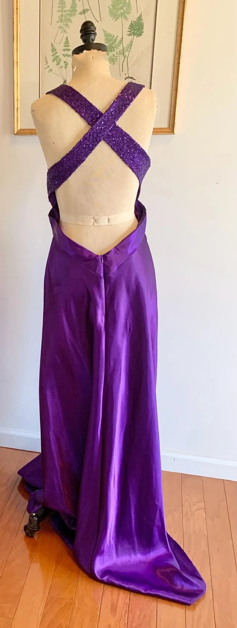 Lila Retro-Mode V-Ausschnitt Elegant Exquisite Pailletten Langes Bodenlanges Satin Ballkleid Abendkleid Party; Kleid gh3448