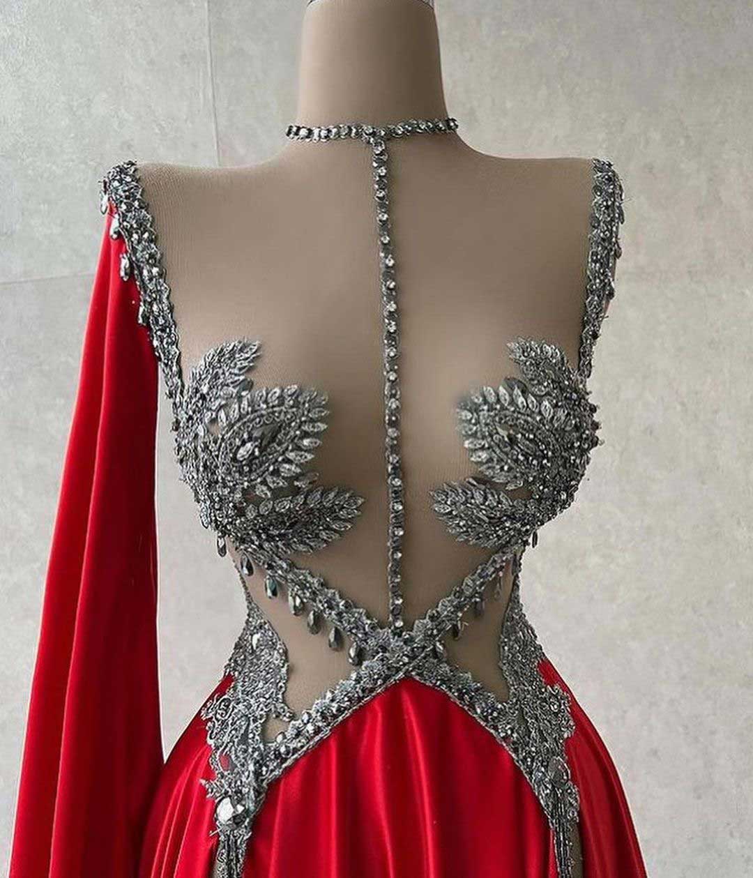 Girlhomeshops-Rot wunderschöne exquisite Perlen sexy elegante lange Satin Ballkleid Abendkleid Partykleid gh5402