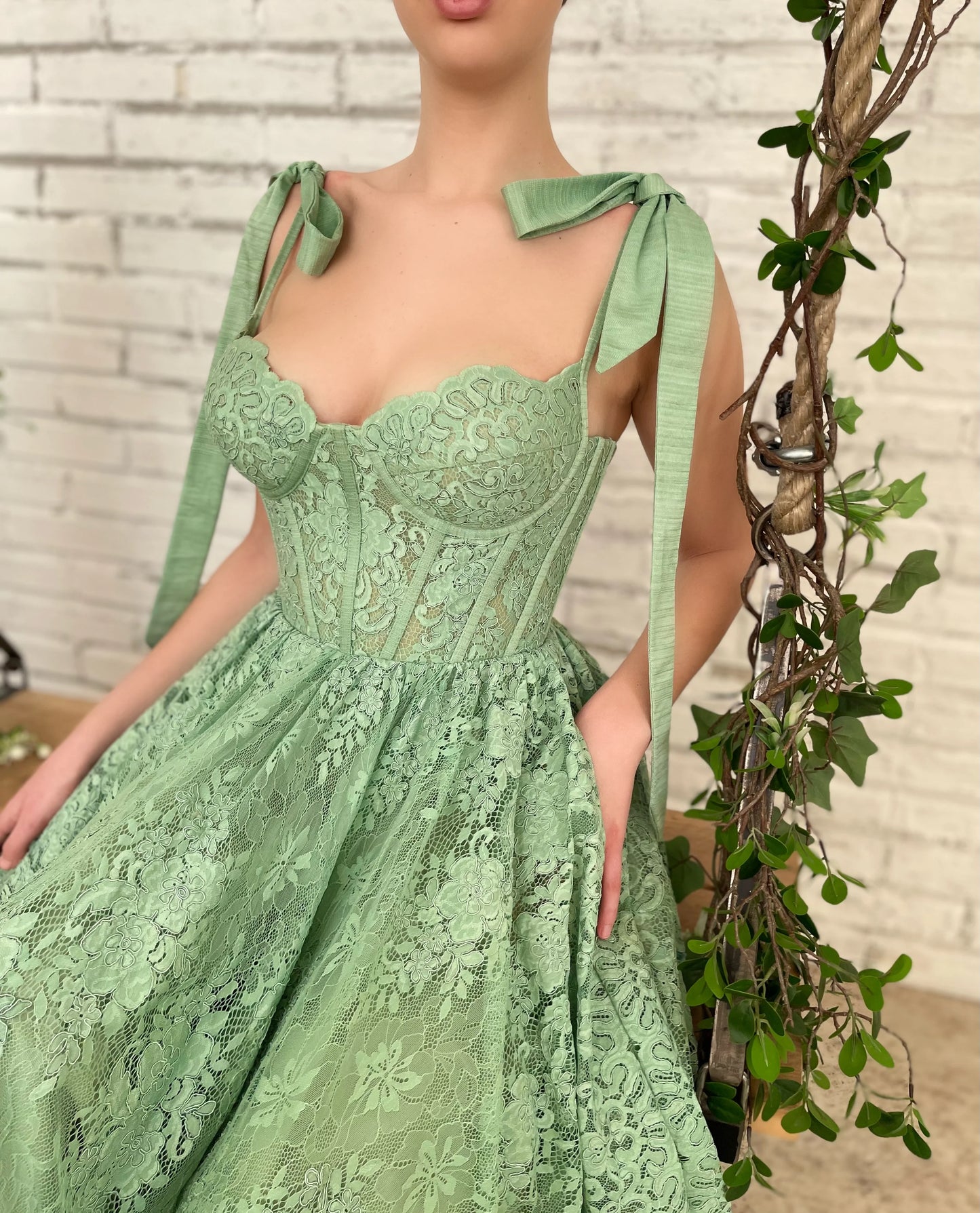 Sage Green Short/Mid-Length Lace Corset Homecoming Dress Party Dress Wedding Guest Dress Prom Dress gh1821