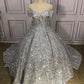 Robe de soirée longue argentée à paillettes et épaules dénudées, robe de mariée princesse, longueur au sol, robe de bal, gh3445