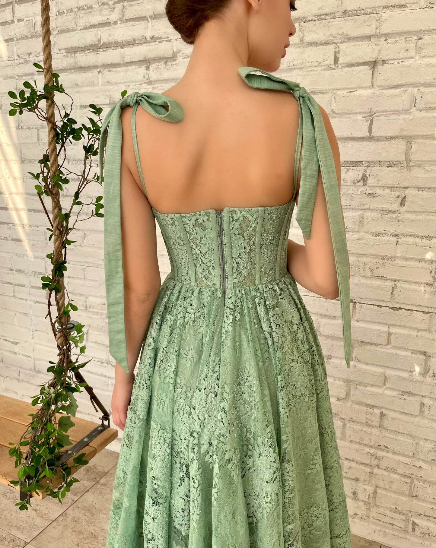 Sage Green Short/Mid-Length Lace Corset Homecoming Dress Party Dress Wedding Guest Dress Prom Dress gh1821