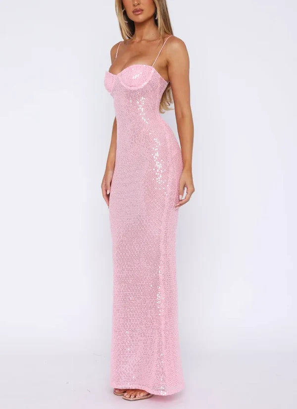Pink Shiny Fashion Elegant Long Mermaid Slim Sequin Ball Gown Evening Dress Party DressProm Dress gh3661