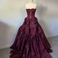 girlhomeshops-- Burgundy vintage long satin dress gh5727