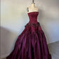 girlhomeshops-- Burgundy vintage long satin dress gh5727