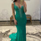 Rose Red V-neck Beading Mermaid Prom Dress with Side Slit gh2587