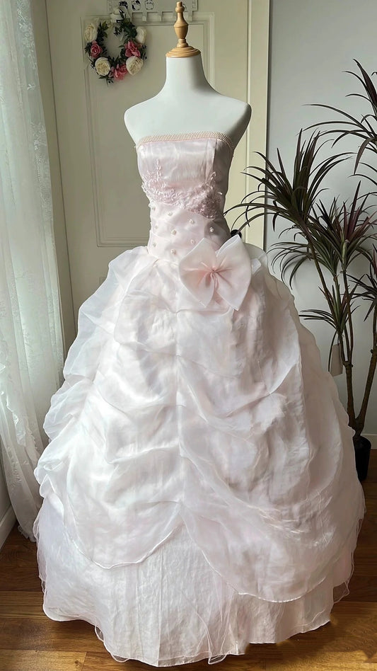 girlhomeshops-Pink Tulle Princess Long Ball Gown Evening Dress Quinceanera Dresses gh5984