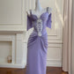 Robe de soirée longue/courte en satin violet fluide, robe de bal, robe de fête d'anniversaire, robe de soirée gh4408