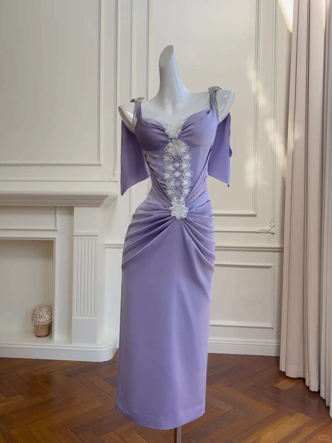 Robe de soirée longue/courte en satin violet fluide, robe de bal, robe de fête d'anniversaire, robe de soirée gh4408