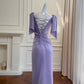 Robe de soirée longue/courte en satin violet fluide, robe de bal, robe de fête d'anniversaire, robe de soirée gh4408