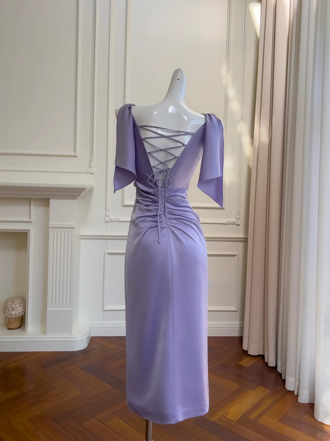Robe de soirée longue/courte en satin violet fluide, robe de bal, robe de fête d'anniversaire, robe de soirée gh4408