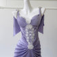 Robe de soirée longue/courte en satin violet fluide, robe de bal, robe de fête d'anniversaire, robe de soirée gh4408