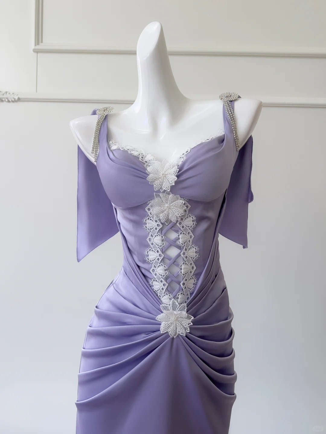 Robe de soirée longue/courte en satin violet fluide, robe de bal, robe de fête d'anniversaire, robe de soirée gh4408