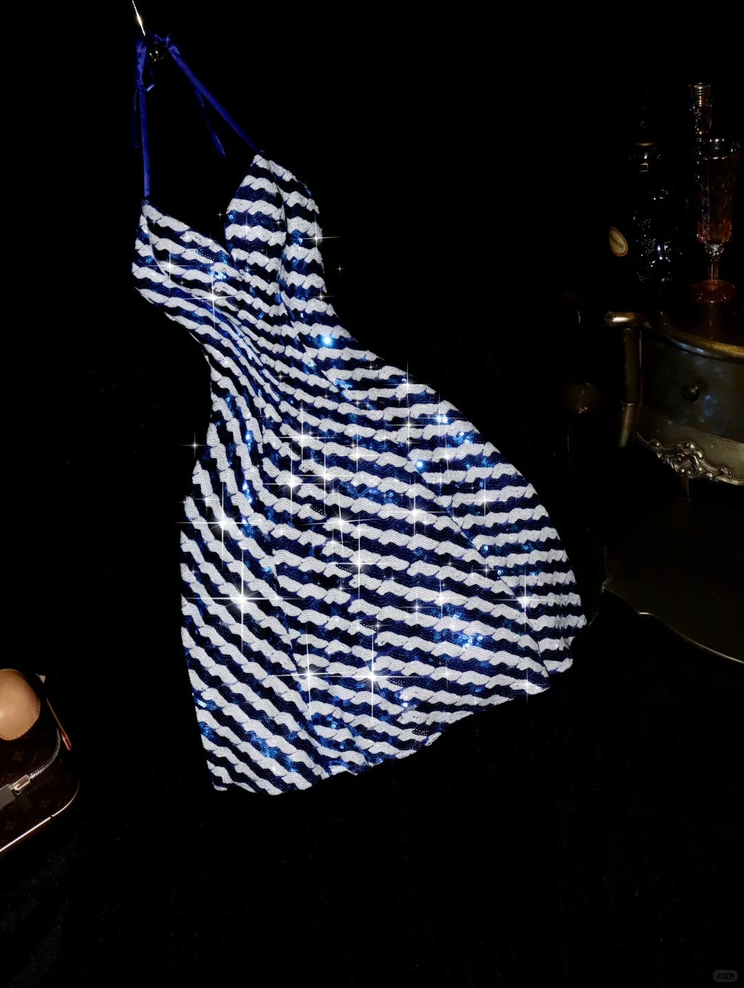 Blue gorgeous sequined homecoming dress short prom dress evening dress gh4429