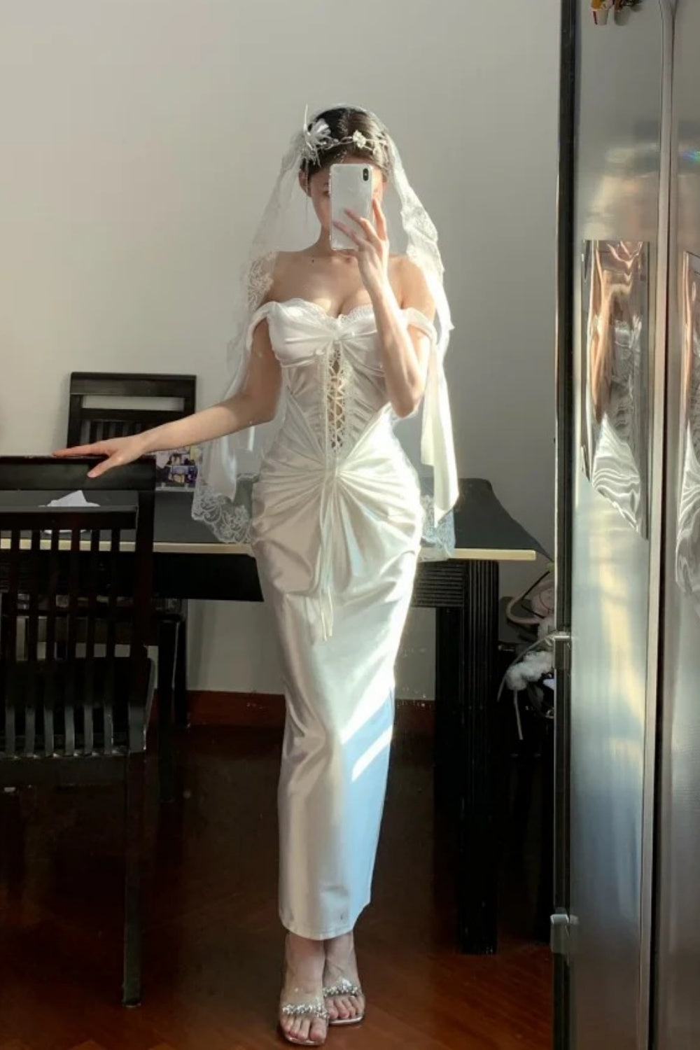 Robe longue élégante blanche à motif chevrons, robe de bal, robe de remise de diplôme, robe de soirée gh6630