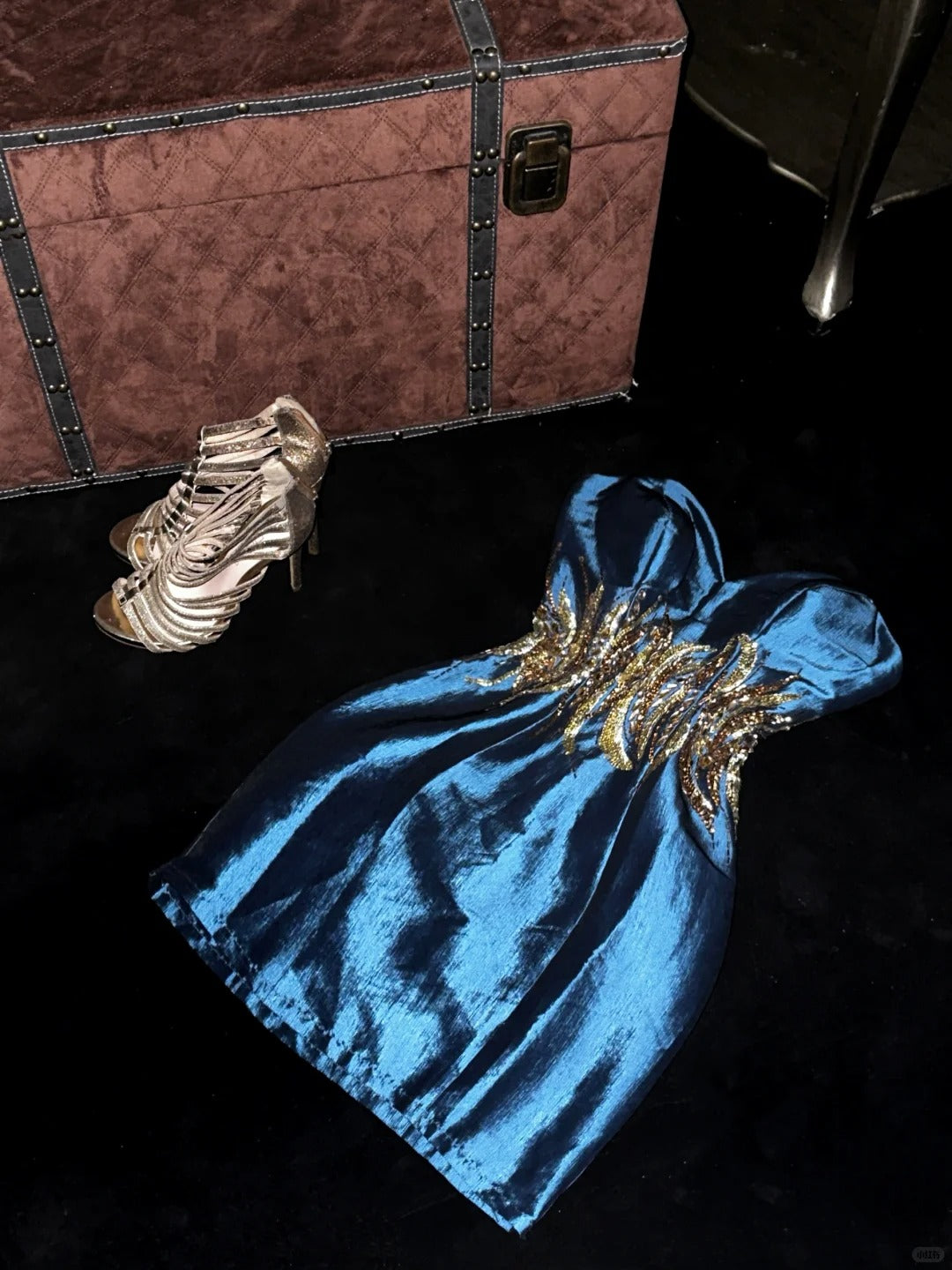 Blue gold beaded sequined gorgeous short homecoming dress satin party dress birthday dress gh4459