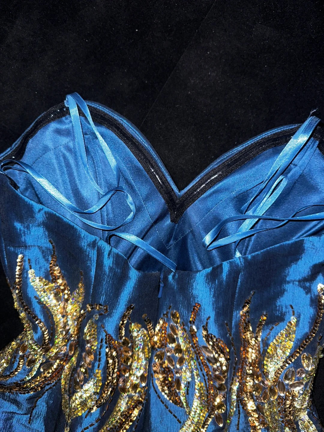 Blue gold beaded sequined gorgeous short homecoming dress satin party dress birthday dress gh4459