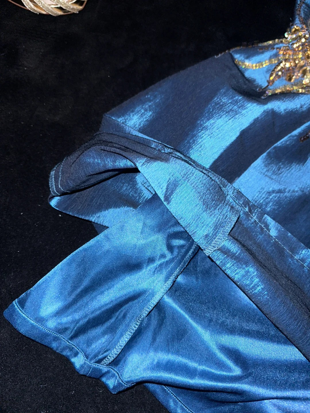 Blue gold beaded sequined gorgeous short homecoming dress satin party dress birthday dress gh4459