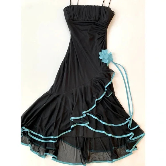 Black fashion blue floral tube top short ruffle homecoming dress prom dress evening dress birthday party dress gh3533