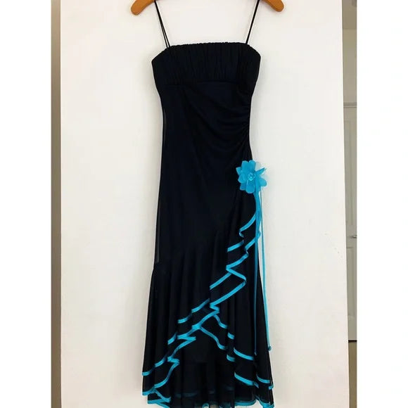 Black fashion blue floral tube top short ruffle homecoming dress prom dress evening dress birthday party dress gh3533