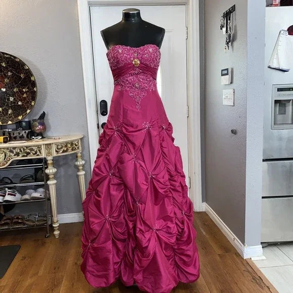 Pink Gorgeous Vintage Elegant Exquisite Beaded Long Satin Ball Gown Evening Dress Quinceanera Formal Dress gh3486