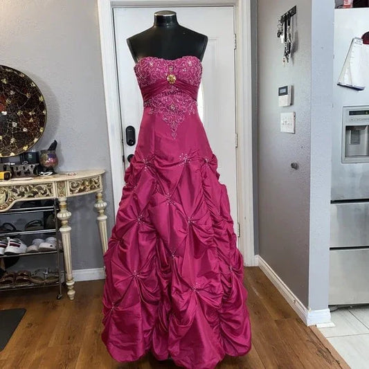 Pink Gorgeous Vintage Elegant Exquisite Beaded Long Satin Ball Gown Evening Dress Quinceanera Formal Dress gh3486