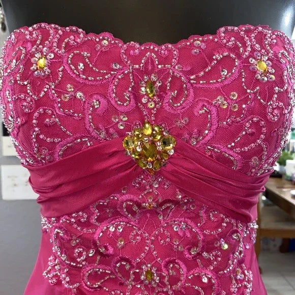 Pink Gorgeous Vintage Elegant Exquisite Beaded Long Satin Ball Gown Evening Dress Quinceanera Formal Dress gh3486