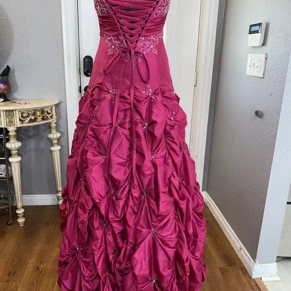 Pink Gorgeous Vintage Elegant Exquisite Beaded Long Satin Ball Gown Evening Dress Quinceanera Formal Dress gh3486