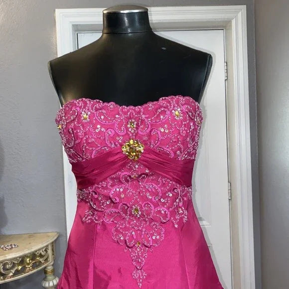 Pink Gorgeous Vintage Elegant Exquisite Beaded Long Satin Ball Gown Evening Dress Quinceanera Formal Dress gh3486