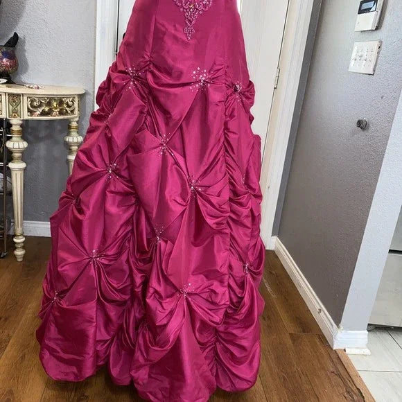 Pink Gorgeous Vintage Elegant Exquisite Beaded Long Satin Ball Gown Evening Dress Quinceanera Formal Dress gh3486