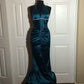 Blue vintage fashion elegant suspender long satin formal prom dress evening gown party dress gh3467