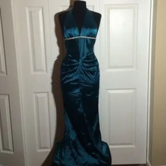 Blue vintage fashion elegant suspender long satin formal prom dress evening gown party dress gh3467