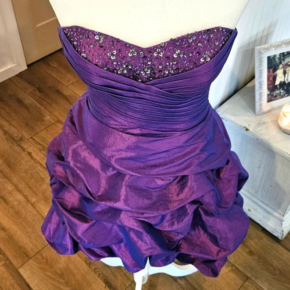 Purple Shiny Fashion Ruffled Exquisite Beading Short satin Homecoming Dress Evening Dress Birthday Party Dress gh3566