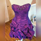 Purple Shiny Fashion Ruffled Exquisite Beading Short satin Homecoming Dress Evening Dress Birthday Party Dress gh3566
