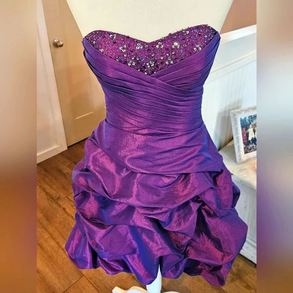 Purple Shiny Fashion Ruffled Exquisite Beading Short satin Homecoming Dress Evening Dress Birthday Party Dress gh3566