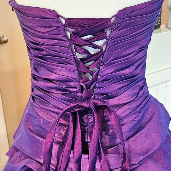 Purple Shiny Fashion Ruffled Exquisite Beading Short satin Homecoming Dress Evening Dress Birthday Party Dress gh3566