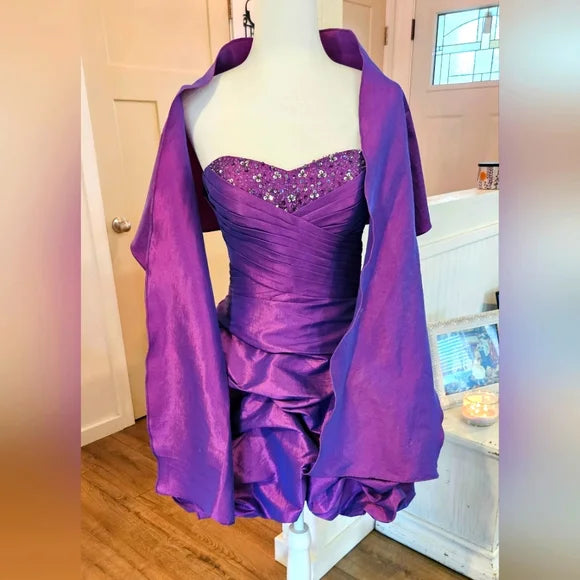 Purple Shiny Fashion Ruffled Exquisite Beading Short satin Homecoming Dress Evening Dress Birthday Party Dress gh3566
