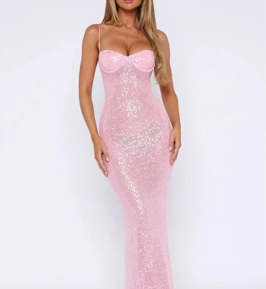 Pink Shiny Fashion Elegant Long Mermaid Slim Sequin Ball Gown Evening Dress Party DressProm Dress gh3661