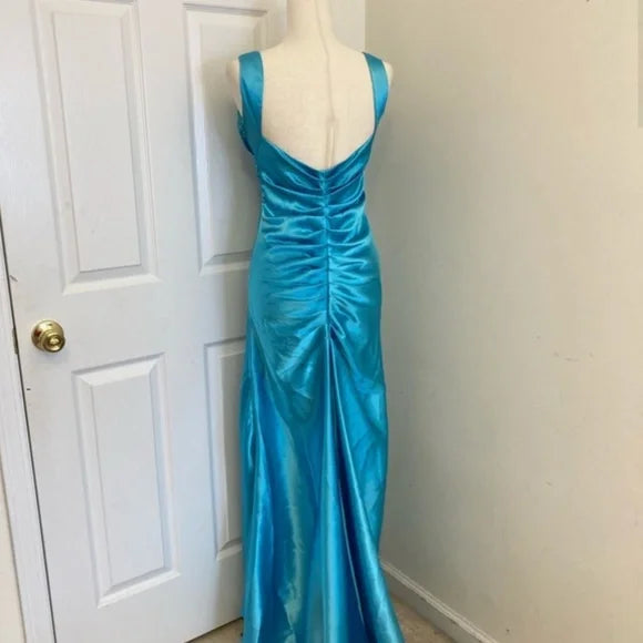 Blue vintage fashion exquisite beaded straps long backless satin ball gown evening dress party dress gh3473