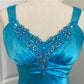 Blue vintage fashion exquisite beaded straps long backless satin ball gown evening dress party dress gh3473