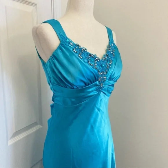 Blue vintage fashion exquisite beaded straps long backless satin ball gown evening dress party dress gh3473