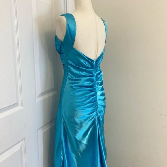 Blue vintage fashion exquisite beaded straps long backless satin ball gown evening dress party dress gh3473