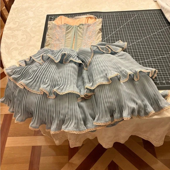 Blue Sweet Spaghetti Strap Ballet Corset Layered Short Lace Tulle Homecoming Dress Prom Dress Evening Dress Birthday Party Dress gh3464