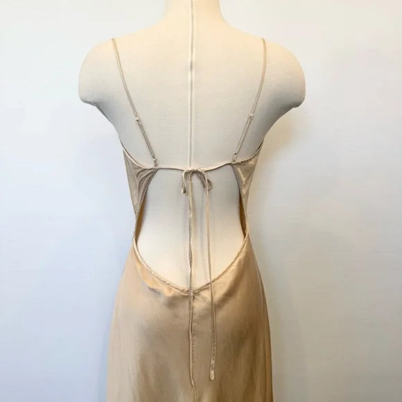 Robe de soirée longue en satin style victorien champagne, broderie florale exquise, bretelles spaghetti, dos nu, robe de bal, gh3924